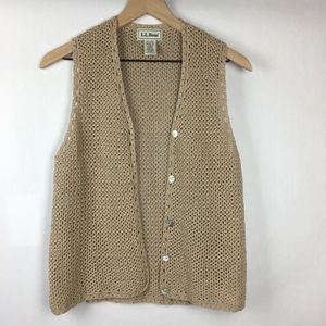Vintage L.L. Bean Beige Crochet Vest Medium